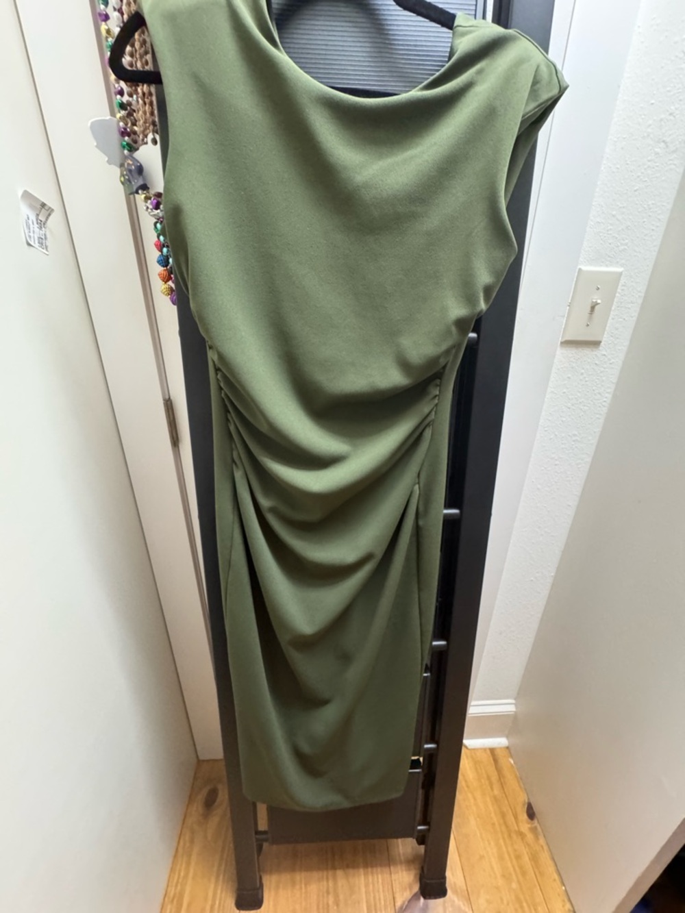 Alex Marie Olive Draped Ruched Midi Dress